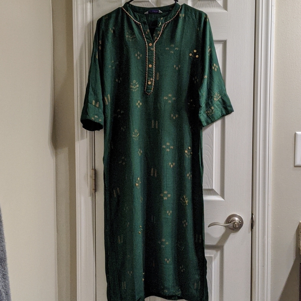 Long Green Pathani Style Kurti